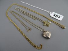 A 925 silver box link neck chain with bright cut heart shaped silver locket, 5.2 grms, a white metal