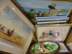 Box of mixed paintings, prints, tapestries etc