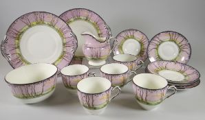 A rare, circa 1925, Royal Doulton teaset in the 'Pollard's Willow' pattern and being decorated