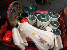 Tray of various kitchenware including storage jars etc