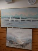 Two large semi-impressionistic oils on canvas of sailing boats & mountain scenes, both signed