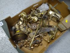 A box of various brass door furniture etc
