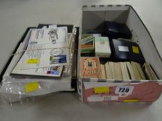 Parcel of cigarette cards, coins, First Day Cover stamps etc