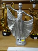 A Leonardi Art Deco silvered plaster figure, 36cms high