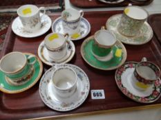 Eight coffee cans & saucers including Aynsley, Crown Staffordshire etc