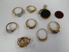 Parcel of mainly 9ct gem set jewels together with watch fob