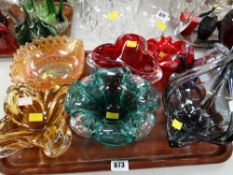 Tray of various art glass bowls & carnival-glass