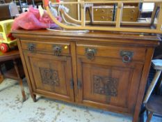 Arts & Crafts-style carved dresser-base, 99 x 137 x 47cms