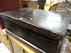 A painted black wooden pine chest