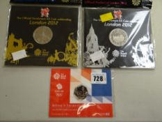 Three packs of Olympic coins, dated London 2012