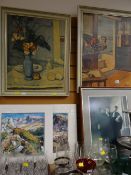 Three framed & two unframed prints