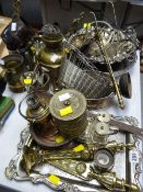 Parcel of various metalware, tankards, baskets, bottle coasters etc