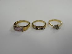 A 9ct gold diamond & sapphire dress ring together with a believed 18ct two-stone diamond ring & a