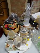 A small parcel of hunting related china, glass, lamp, wooden bowl etc