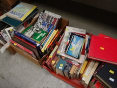 Five boxes of various hardback & paperback books relating to reference, sport, travel etc