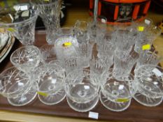 A tray of good quality drinking glasses, vases etc
