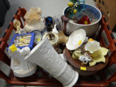 Crate of various china including large planter, Wedgwood vase, glassware etc