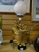 A Leonardi Art Deco gilt plaster figure electric lamp, 60cms high E/T