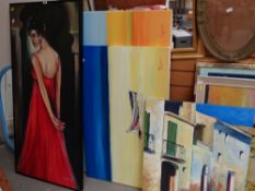 A parcel of framed & unframed paintings including oil on canvas of a female by LIZ GARDNER