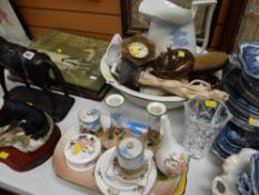 Parcel of vintage china to include wash bowl, jug, dressing table set, glass framed prints etc