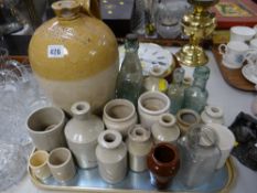 Tray of various old stoneware & glass bottles including a local Cardiff example for Fulton