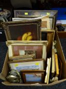 A box of various framed prints & pictures