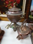 A copper samovar & copper kettle