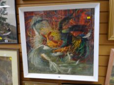 Framed TRETCHIKOFF print entitled 'Fighting Cocks'