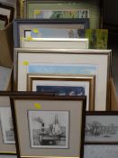 Box of various framed & unframed prints & pictures
