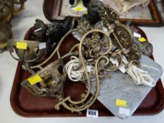 Collection of cast metal figures, wall lights