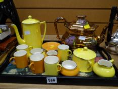 A vintage Crown Ducal yellow & orange coffee set, lustre teapot