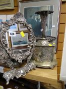 Metal epergne, EPNS tea caddy & toilet mirror