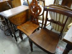 A shield-back hall chair, oak farmhouse chair & small oak drop leaf table