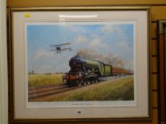 A print entitled 'Chasing the Flying Scotsman'