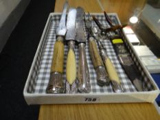 Parcel of good vintage bone-handled carving knives, marrow scoop etc