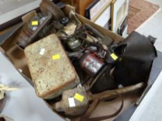 Collection of vintage garage oil cans, tools etc