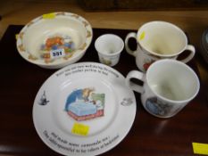 A small parcel of Wedgwood Bunnykins children's breakfastware including an egg cup, 'Peter Sat