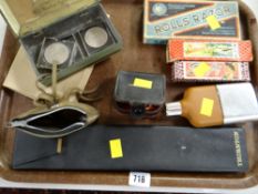 A leather wallet, parcel of coins, boxed Rolls Razor, hip flask etc