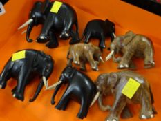 Collection of carved wooden elephants