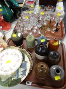 Two trays of china & glass including a selection of study pottery, small vases & various drinking