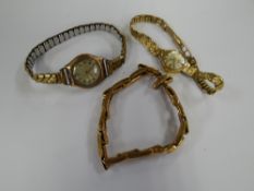 Two ladies' 9ct gold wristwatches together with a 9ct gold bracelet