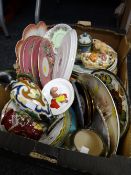 Box of mixed china including Royal Doulton, Portmeirion, Sylvac vases etc