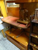 A small reproduction D-end coffee table, modern lightwood hi-fi / TV stand, small carved elephant