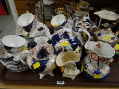Tray of various patterned Gaudy Welsh teaware