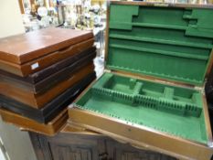 A parcel of six various wooden cutlery boxes (empty)
