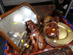 Mahogany toilet mirror (distressed), ethnic carvings etc