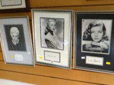 Framed photograph & autograph of KIM NOVAK, ELIZABETH MONTGOMERY & LAUREN BACALL