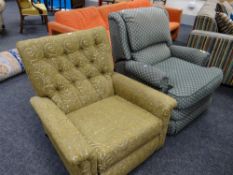 A G-Plan recliner armchair, Christy Tyler lever operated recliner together with a green armchair