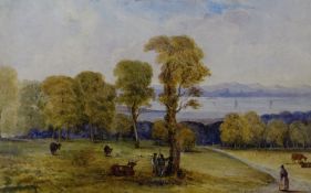 THOMAS LINDSAY (1793-1861) watercolour - believed Scottish landscape with figures and cattle,