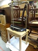 A brass & cast metal stick / umbrella stand together with a pine bidet
